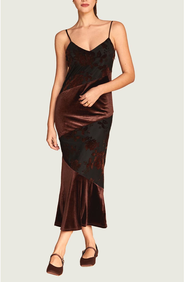CRESCENT Velvet Burn-Out Midi Dress, Main, color, 