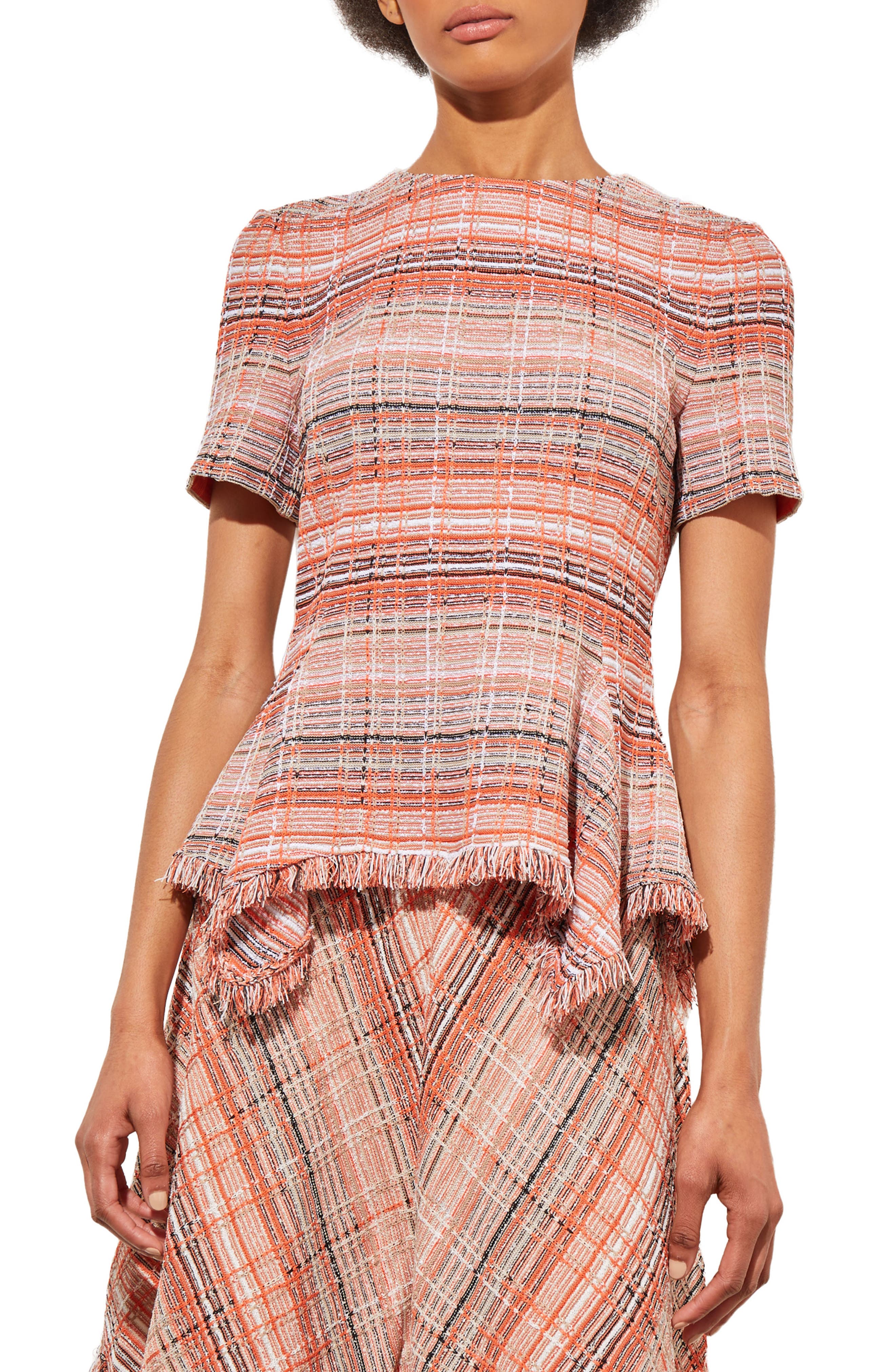 Ming Wang Tweed Peplum Top