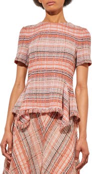 Ming Wang Tweed Peplum Top