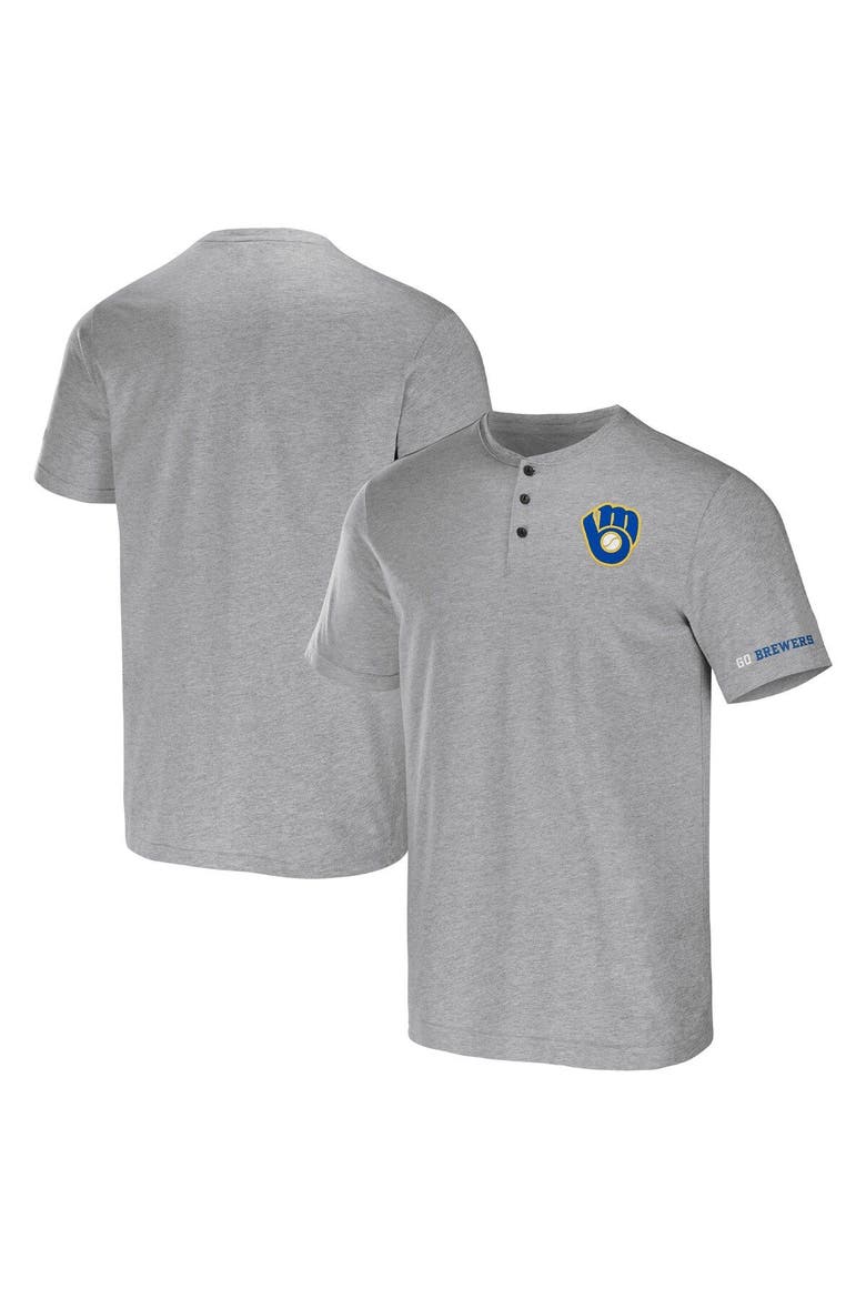 Men's Darius Rucker Collection by Fanatics Heather Gray Milwaukee Brewers Henley T-Shirt, Main, color, Heather Gray
