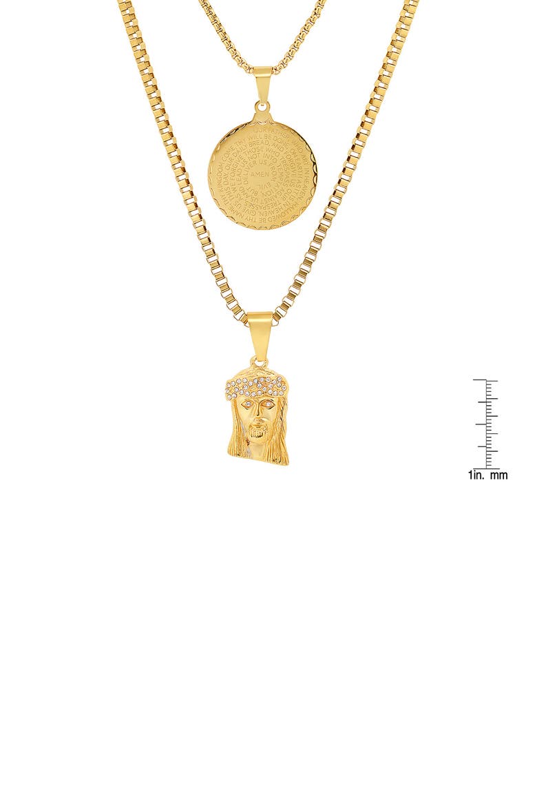 Men's 18K Yellow Gold Plated Stainless Steel Layered Pendant Necklace, Alternate, color, YELLOW