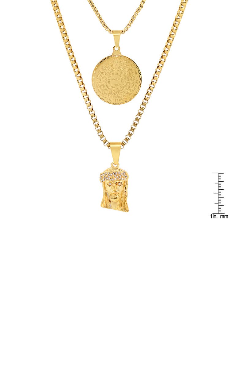 HMY JEWELRY Men's 18K Yellow Gold Plated Stainless Steel Layered Pendant Necklace, Alternate, color, Yellow