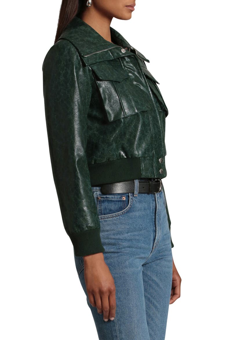 Faux-Ever Leather™ Crop Bomber Jacket, Alternate, color, EMERALD