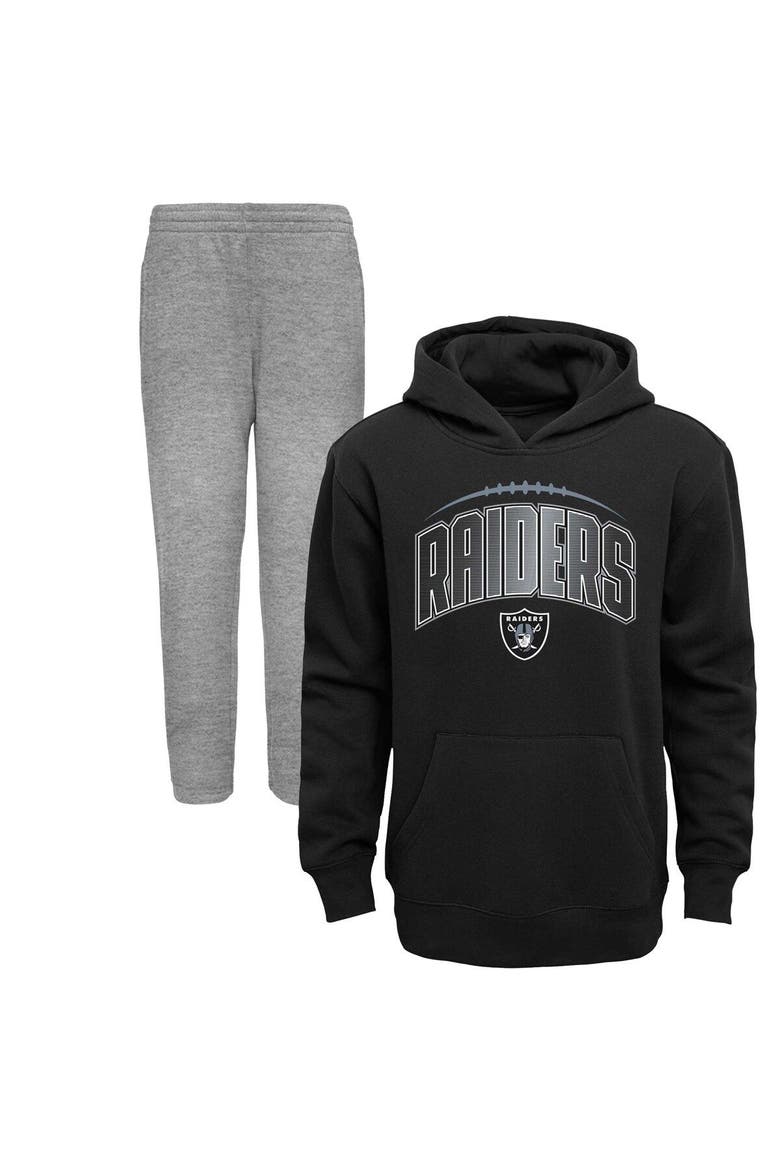 Toddler Black/Heather Gray Las Vegas Raiders Double-Up Pullover Hoodie & Pants Set, Alternate, color, Black