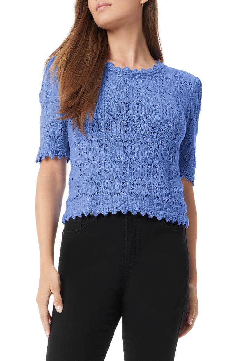 Roby Novelty Stitch Cotton Blend Crewneck Sweater, Main, color, BLUE HERON