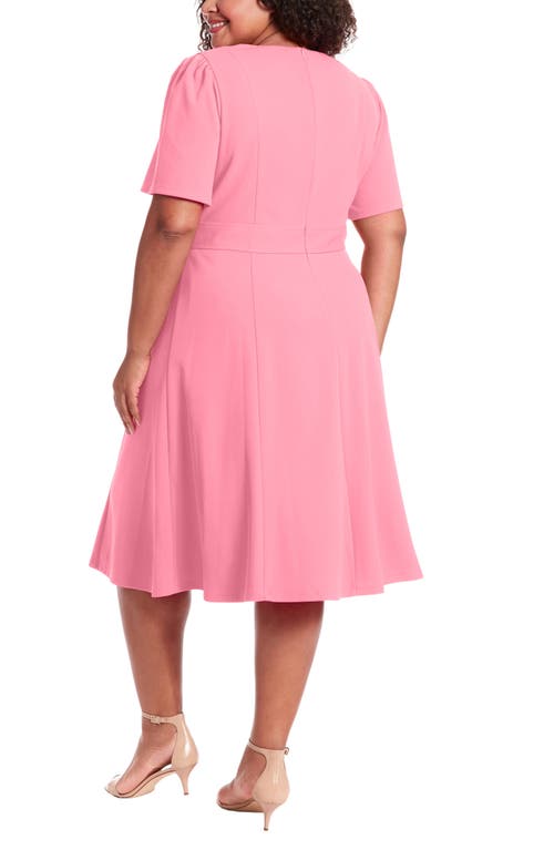 London Times Short Sleeve Fit & Flare Midi Dress In Pink