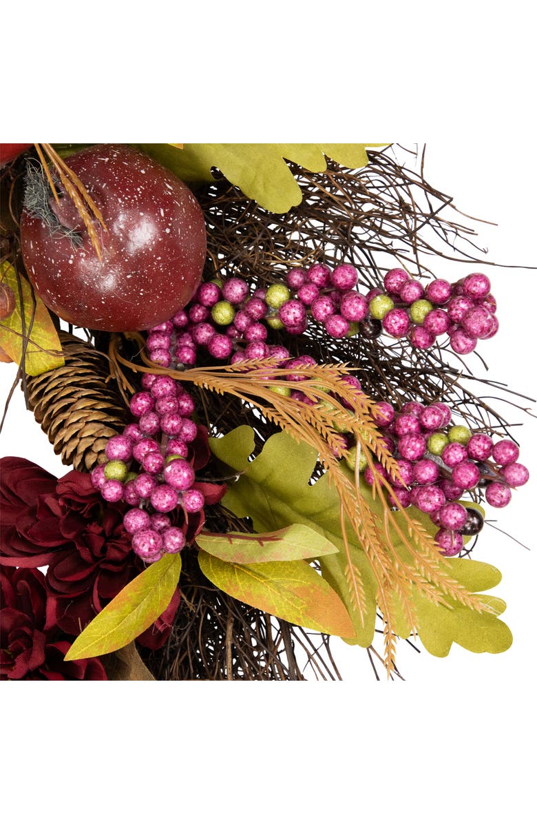 Northlight Mums and Pomegranates Artificial Fall Harvest Twig Wreath, 24-Inch, Alternate, color, Brown
