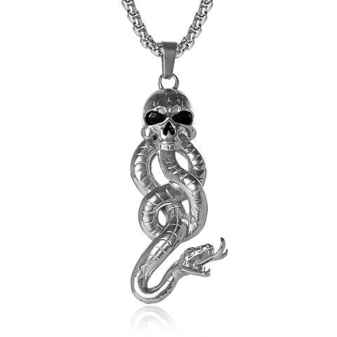 Dark Mark Skull and Snake Pendant Necklace, 22"
