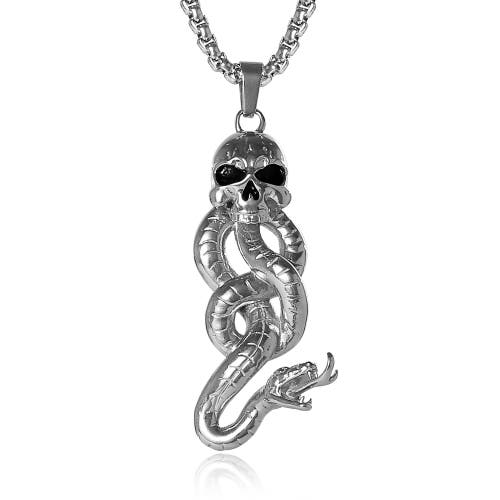 Harry Potter Dark Mark Skull And Snake Pendant Necklace, 22" In Metallic