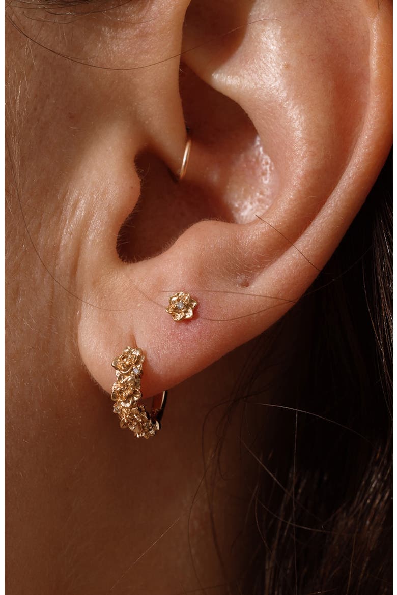 Cubic Zirconia Birthstone Flower Stud Earrings, Alternate, color, GOLD JULY