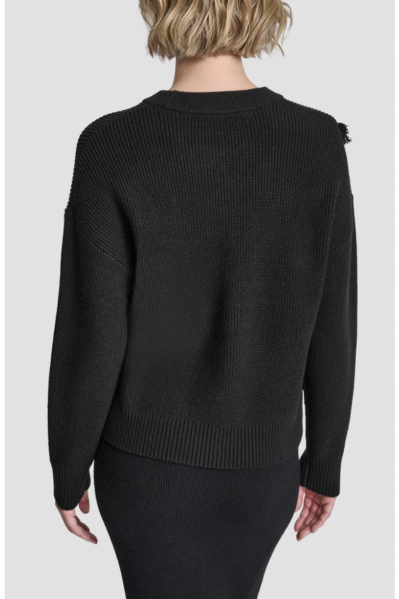 Fringe Detail Rib Sweater, Alternate, color, BLACK