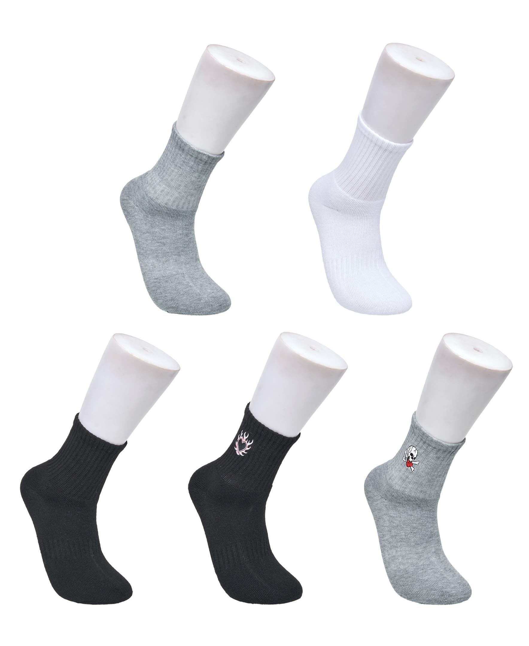 Ed Hardy Womens Heart Skull Embroidery Half Cushion Mid Crew Sock 5-pack In Multi