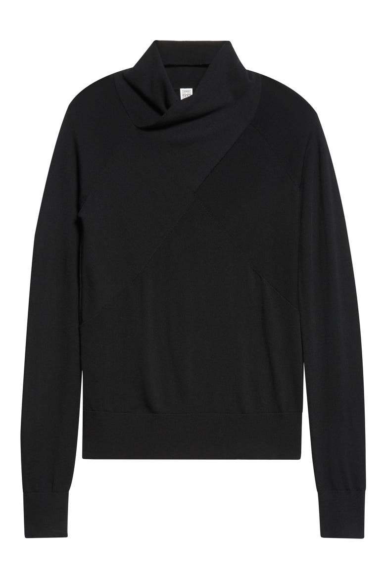 Merino Wool Crossover Sweater, Alternate, color, BLACK