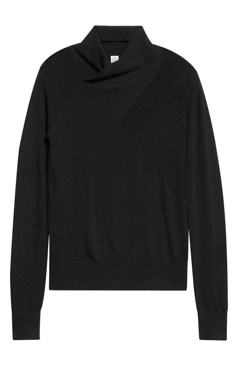 TOTEME Merino Wool Crossover Sweater, Alternate, color, Black