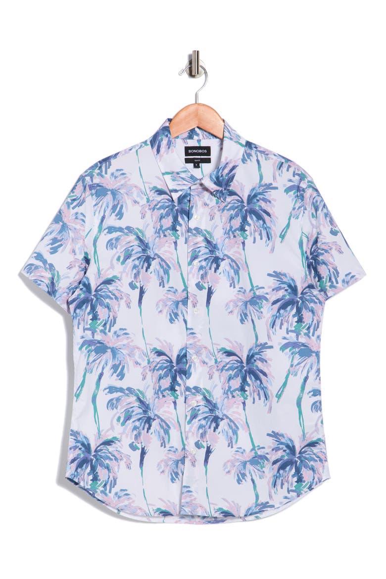 Paradisp Palms Slim Fit Short Sleeve Stretch Cotton Button-Up Shirt, Alternate, color, WATERCOLOR PALM TREE