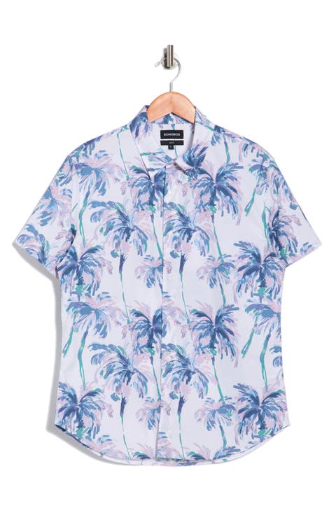 Paradisp Palms Slim Fit Short Sleeve Stretch Cotton Button-Up Shirt