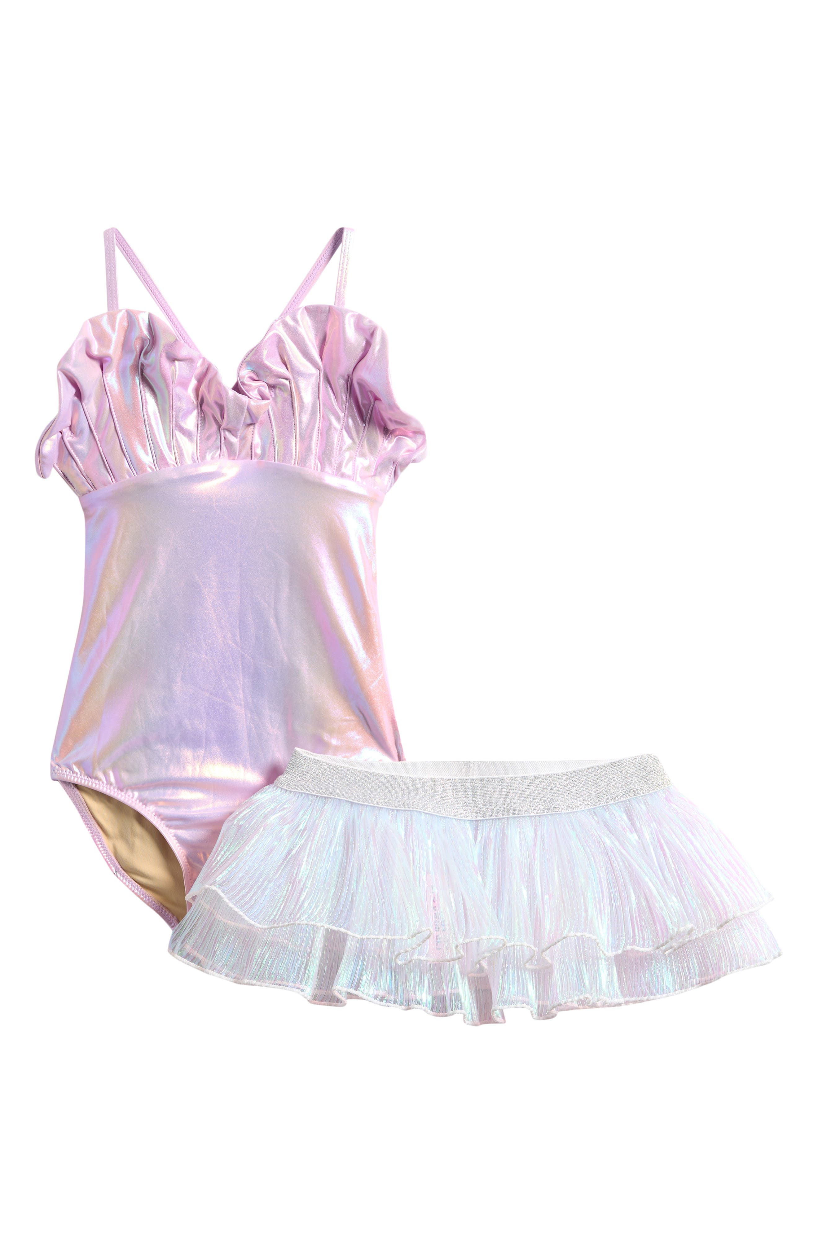 Kids' One-Piece Swimsuit & Plissé Cover-Up Skirt Set