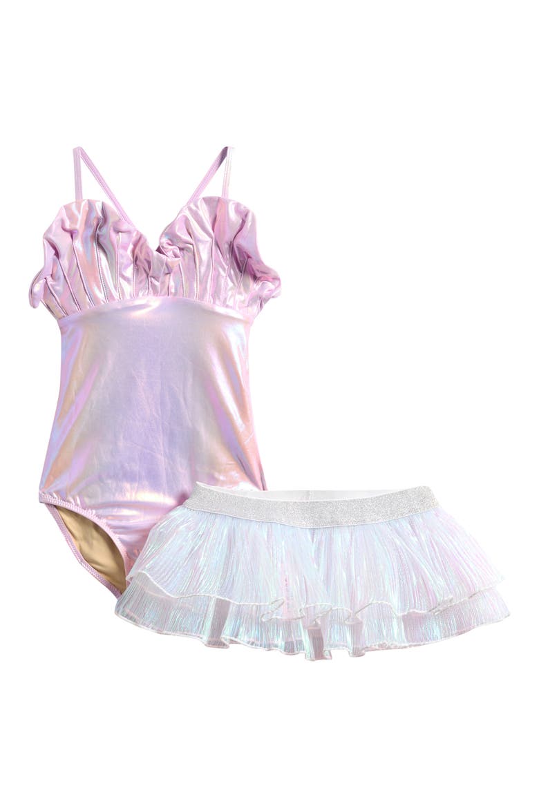 Kids' One-Piece Swimsuit & Plissé Cover-Up Skirt Set, Main, color, LILAC