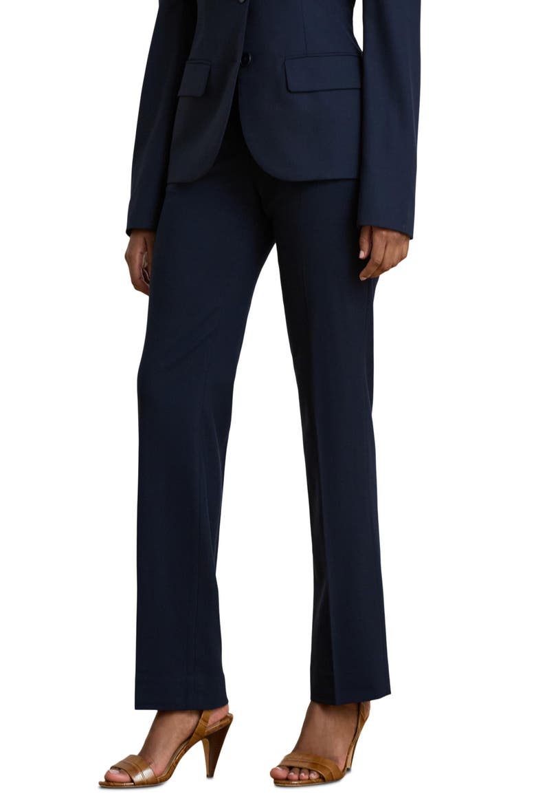 Stretch Wool Crepe Straight Pants, Main, color, LAUREN NAVY BLUE