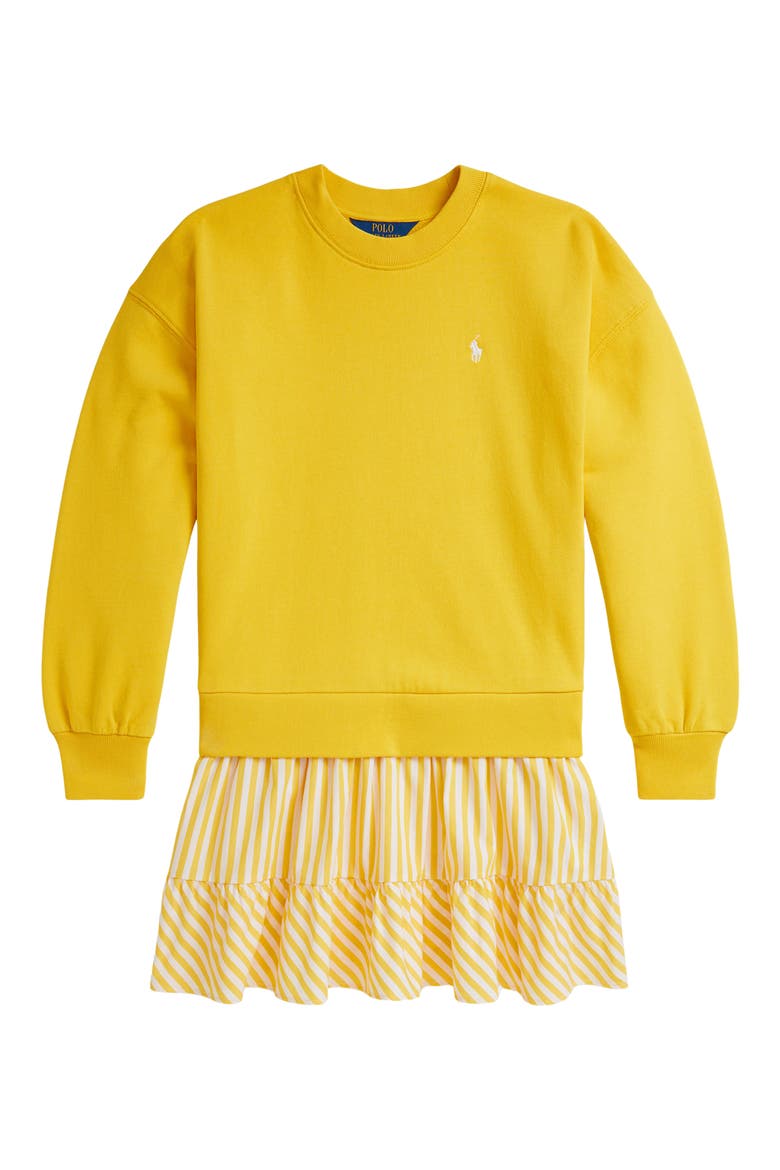Mixed Media Long Sleeve Dress, Main, color, RACING YELLOW