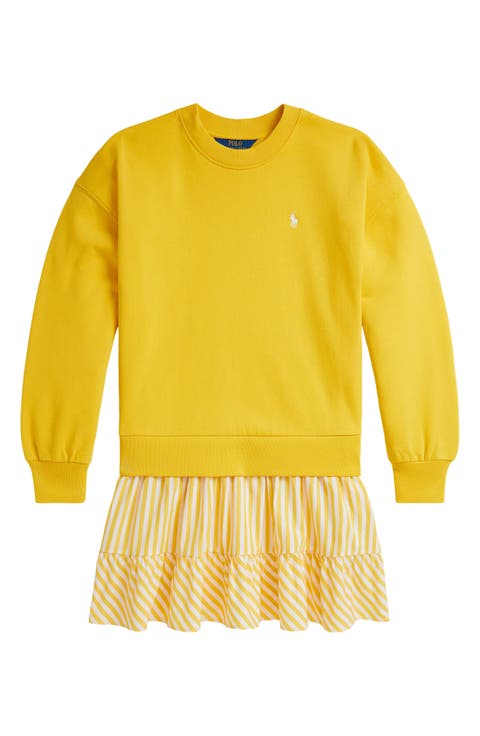 Mixed Media Long Sleeve Dress (Big Girl)