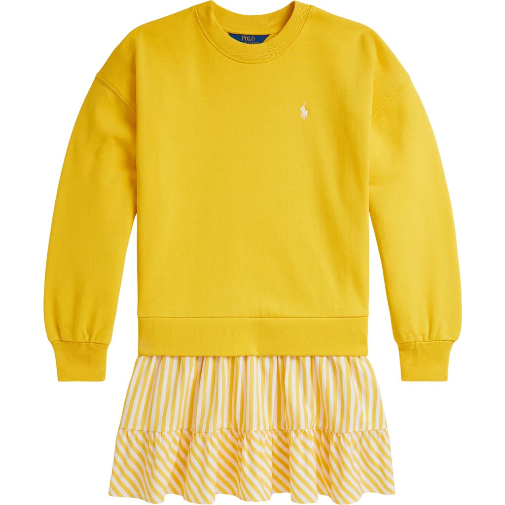 Polo Ralph Lauren Kids' Mixed Media Long Sleeve Dress In Yellow