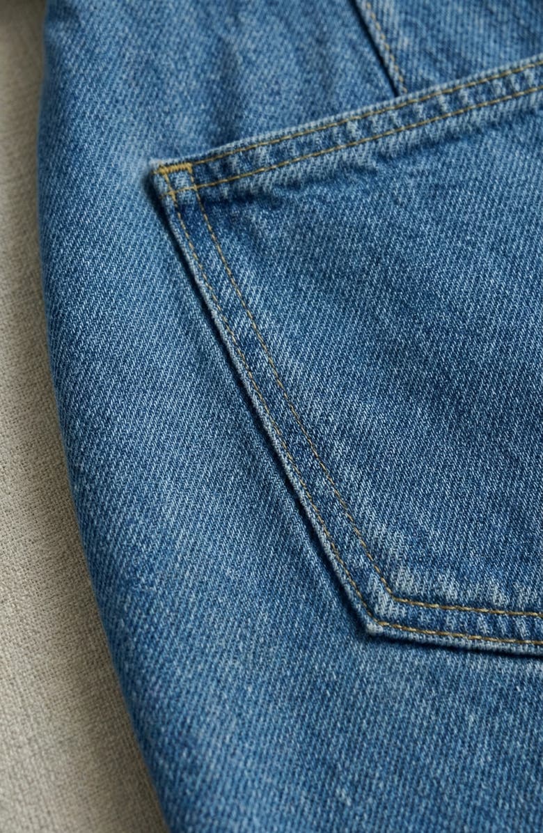 Modenaire Denim Front Zip Pocket Romper, Alternate, color, Medium Wash Blue