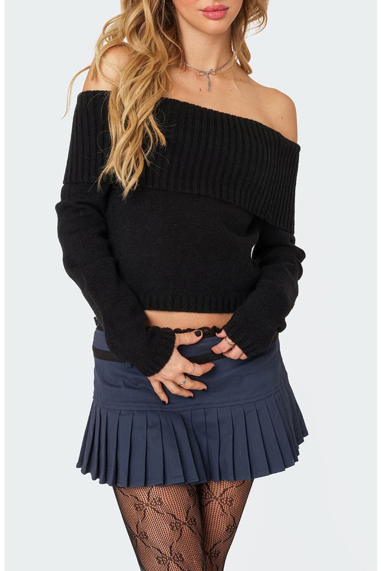 Tamara Foldover Knit Top, Main, color, BLACK