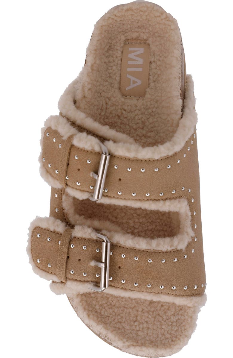 MIA Brookie Faux Shearling Platform Slide Sandal, Alternate, color, Sand