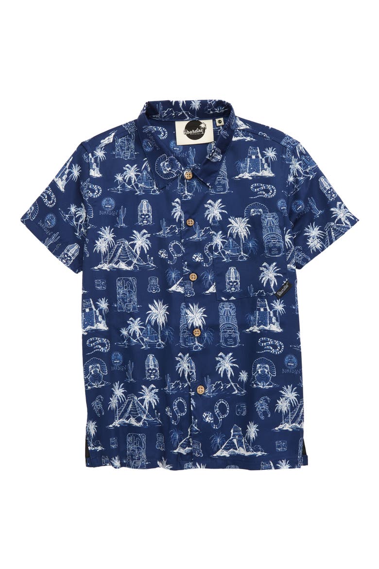 Kids' Tulum Print Button-Up Shirt, Main, color, BLUE
