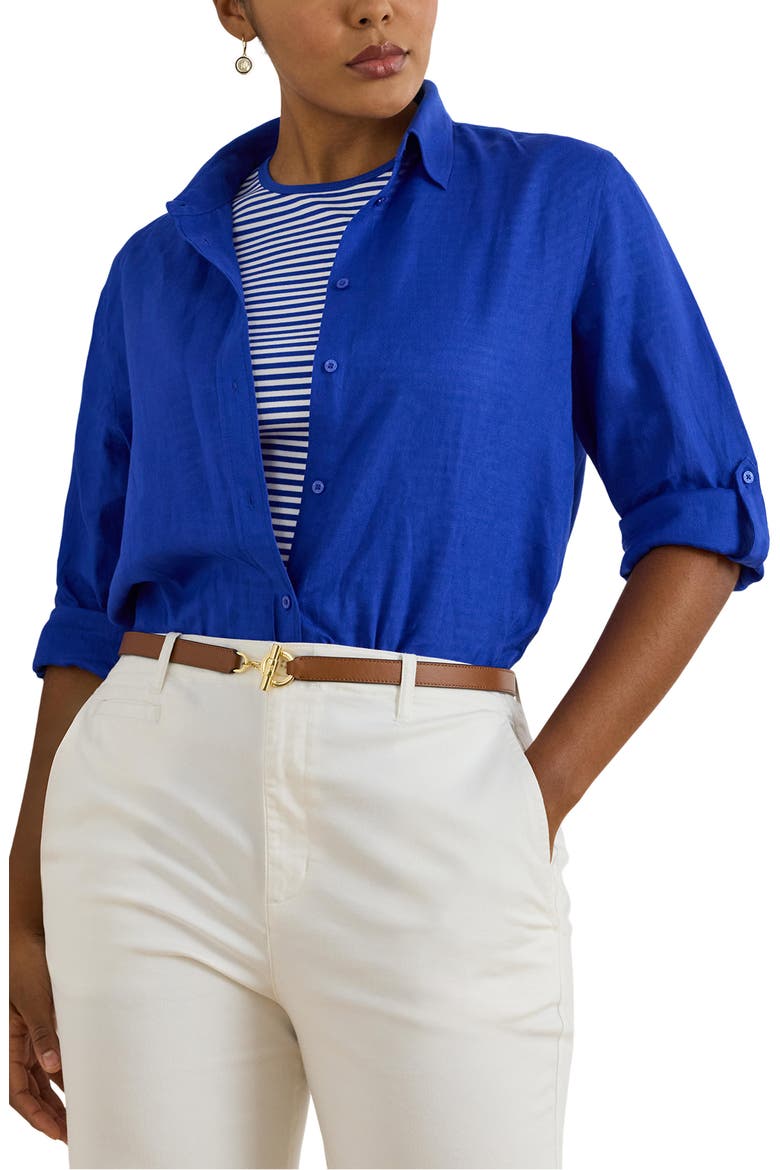Linen Button-Up Shirt, Main, color, CRUISE ROYAL