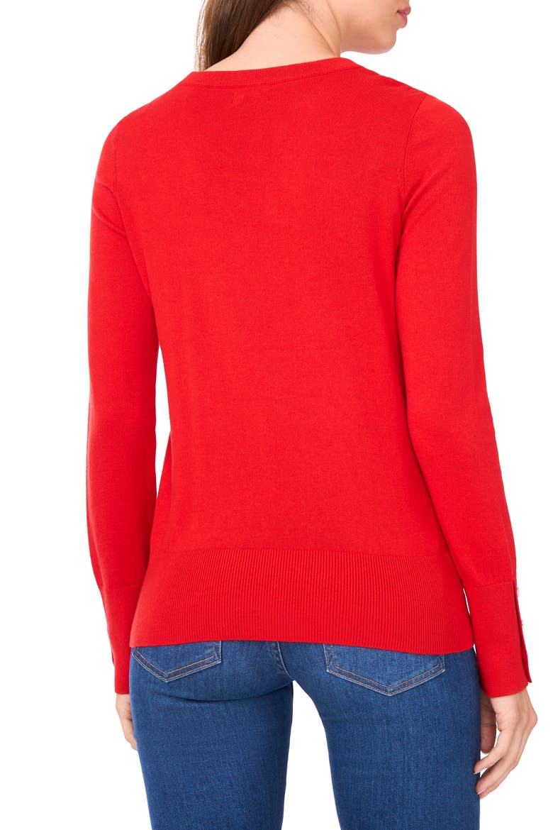 Button Cuff Cotton Blend Sweater, Alternate, color, CLASSIC CHERRY