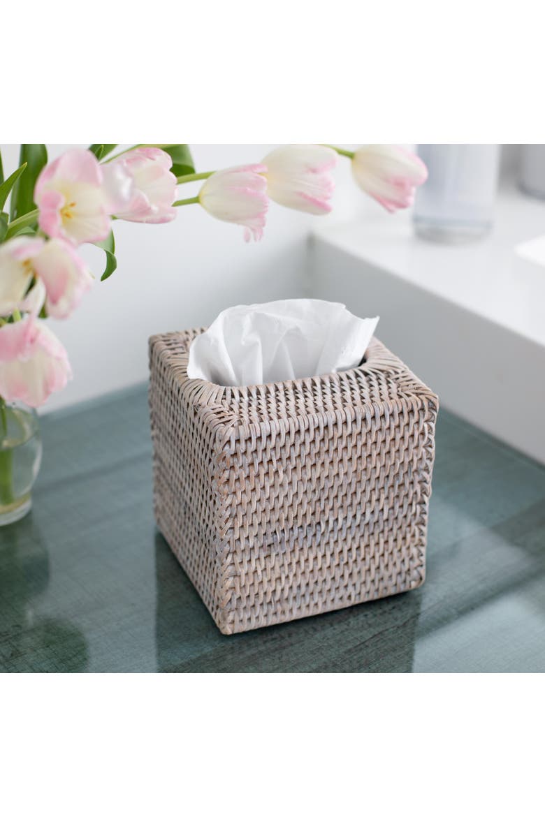 Artifacts Rattan Column Tissue Box Cover, Alternate, color, White Wash