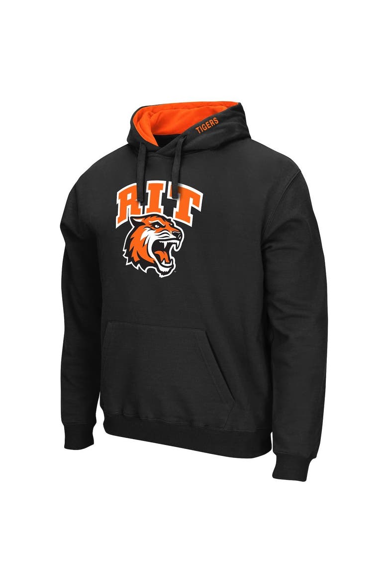 Men's Colosseum Black Rochester Institute of Technology Tigers Arch & Logo 3.0 Pullover Hoodie, Alternate, color, Black