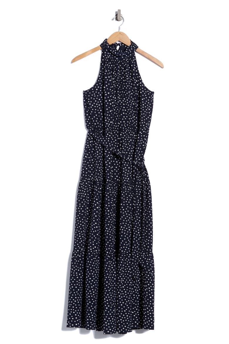 Polka Dot Sleeveless Tiered Maxi Dress, Alternate, color, NAVY/ IVORY