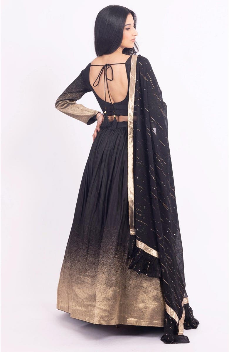 RAAS Jaya Jacquard Ombre Lehenga Choli Set, Alternate, color, Black And Gold
