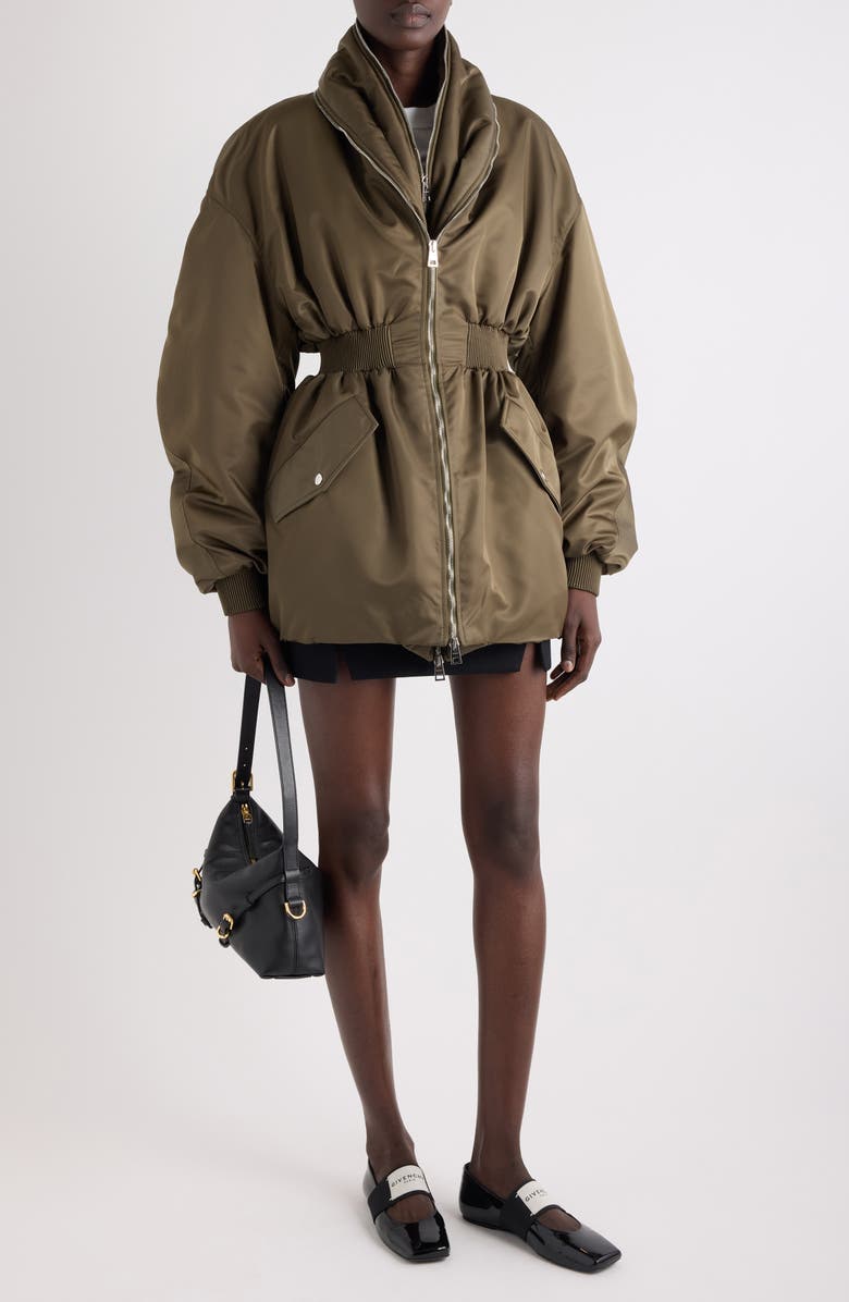 Givenchy Zip Shawl Collar Long Bomber Jacket, Alternate, color, Khaki