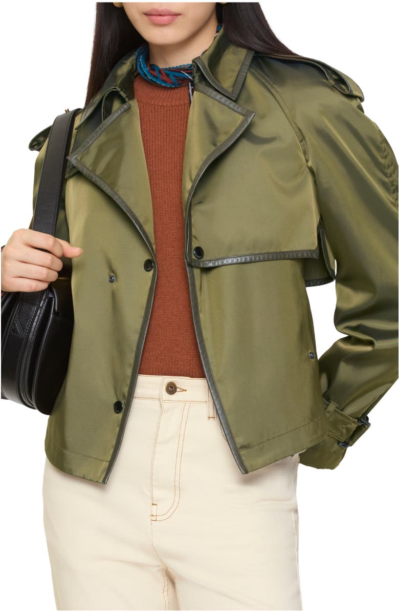 Burberry Short Nylon Blend Trench Coat, Main, color, Tent Green