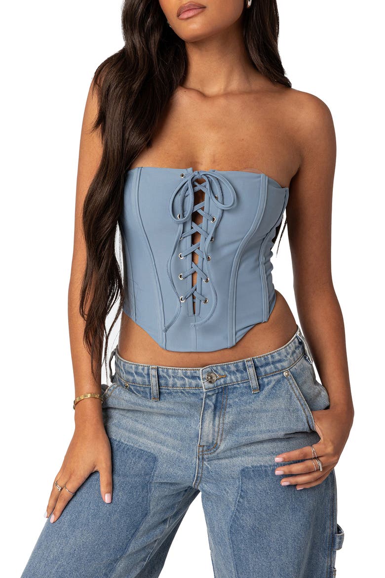 Kilah Strapless Corset Top, Main, color, BLUE