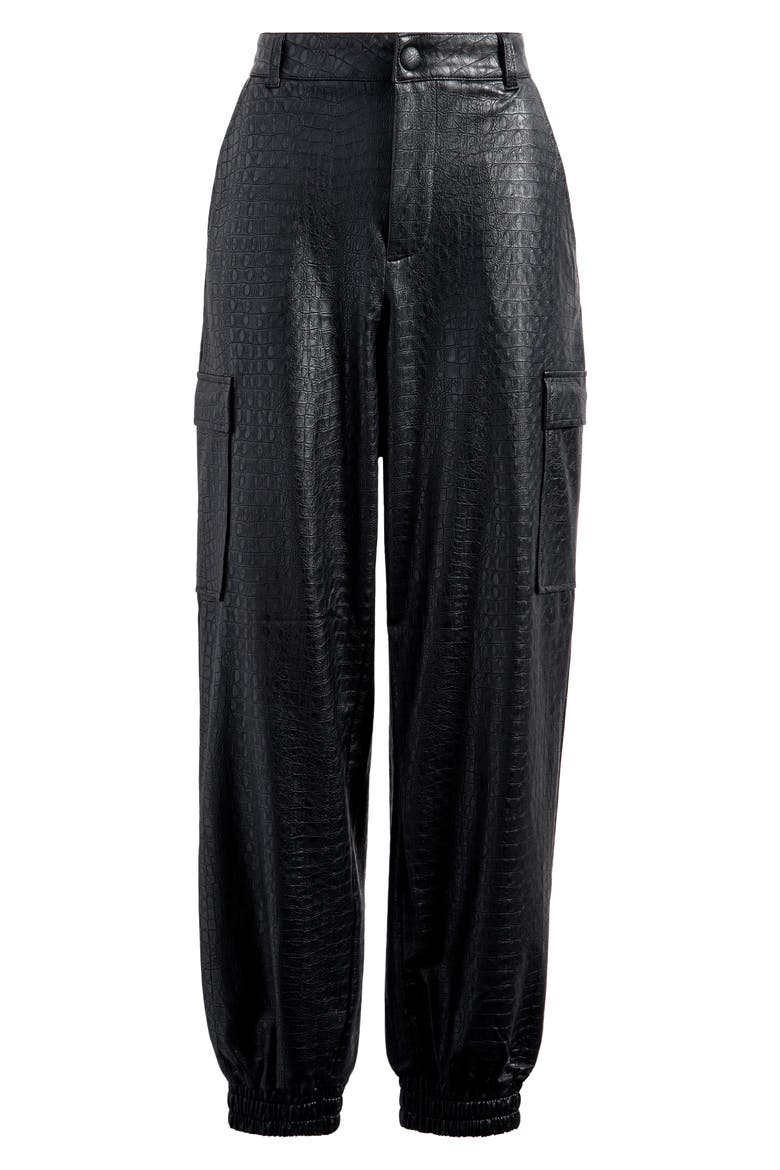 The Crocodile Faux Leather Joggers, Alternate, color, BLACK