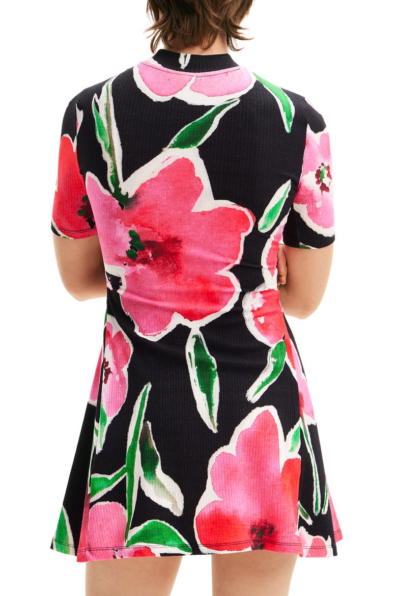 Short Floral Skater Dress, Alternate, color, BLACK