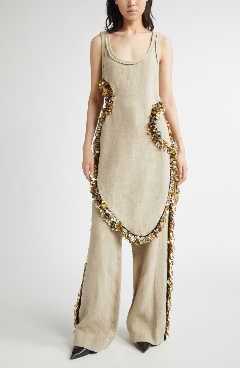 Diotima Scatter Fringe Cutout Wool Midi Dress, Alternate, color, Beige