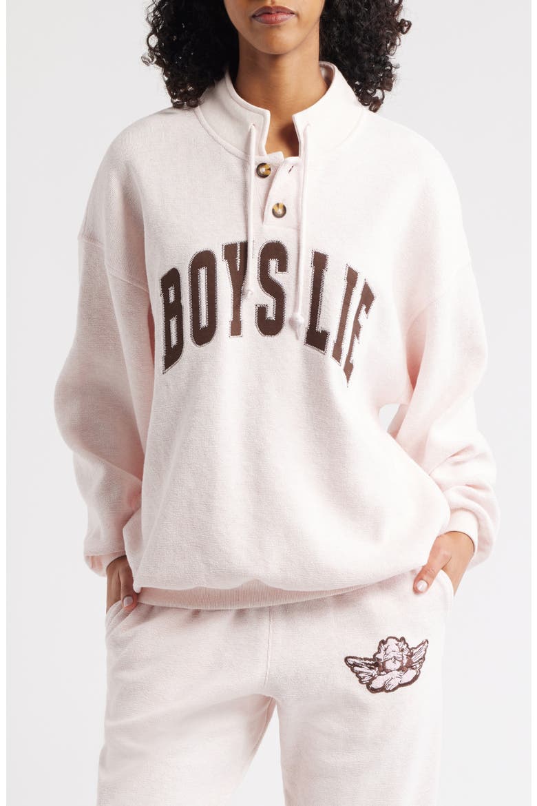 Smoke & Mirrors Crewneck Henley Pullover, Main, color, PINK HEATHER