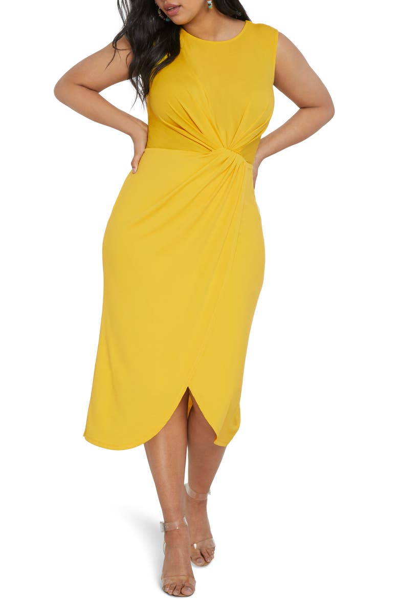 Drape Front Midi Dress, Main, color, SUN GLAZED