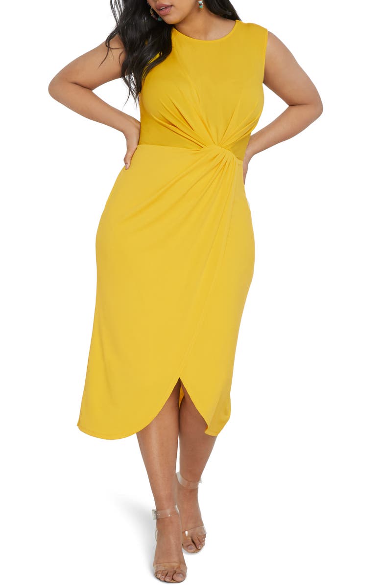 ELOQUII Drape Front Midi Dress, Main, color, 