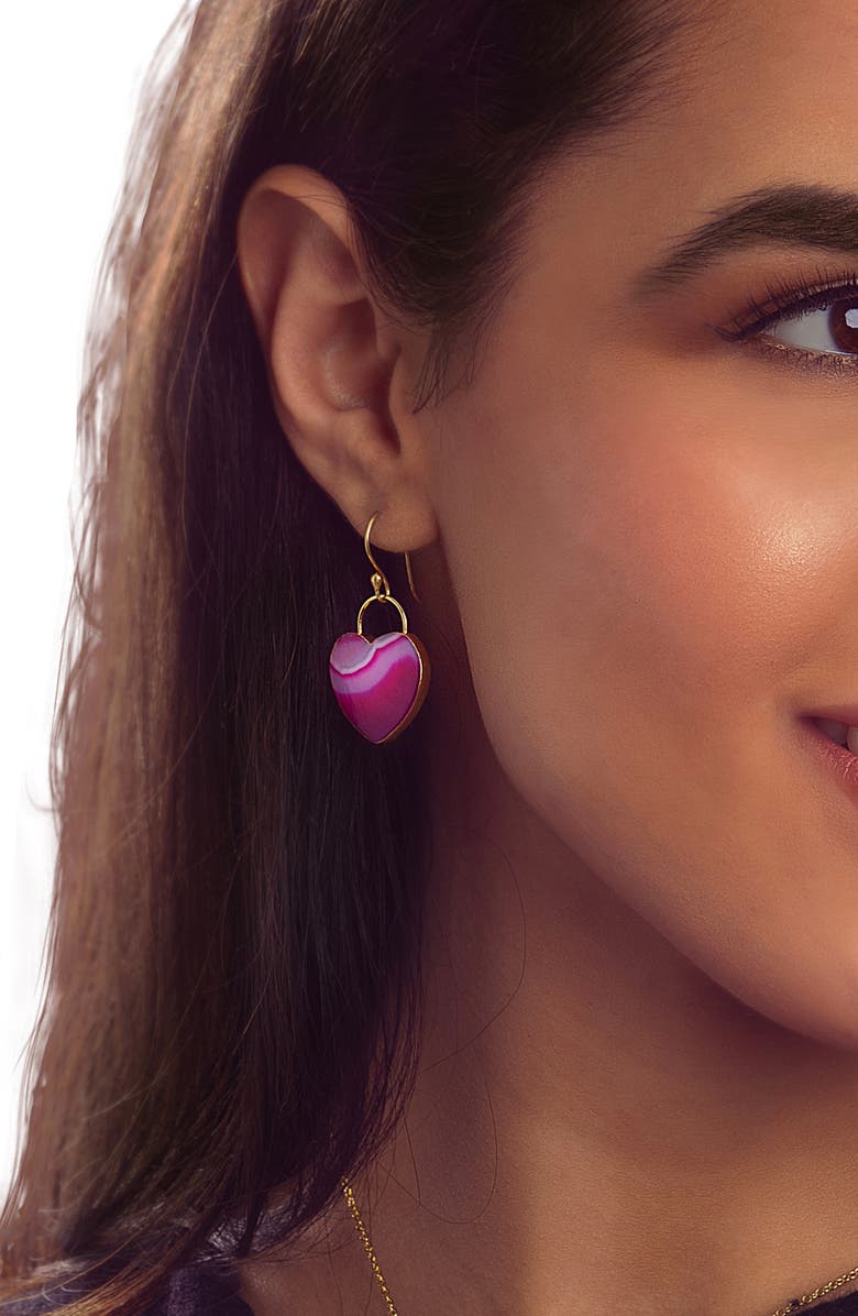 Pink Heart Stone Drop Earrings