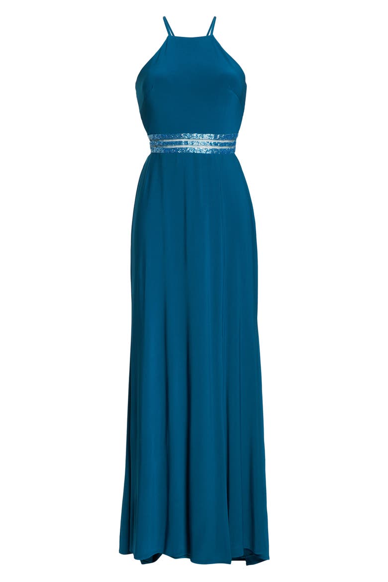 Beaded Mesh Halter Gown, Alternate, color, SPRUCE