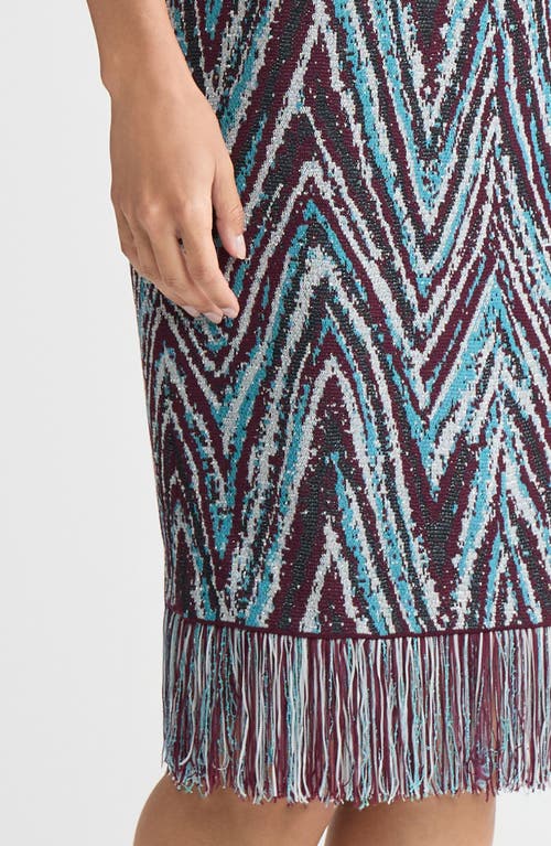 Ming Wang Lurex Fringe Trim Jacquard Knit Sheath Dress In Multi