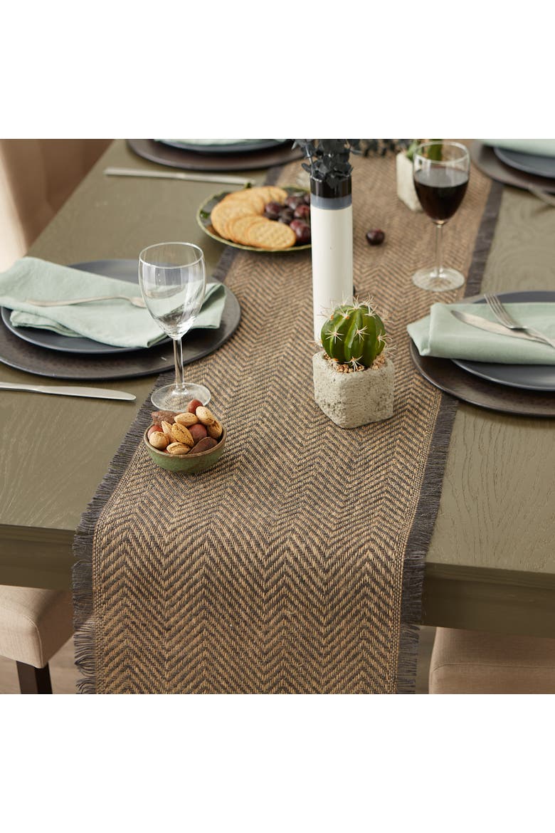 Mineral Chevron Burlap Table Runner 14X72, Alternate, color, Mineral Gray