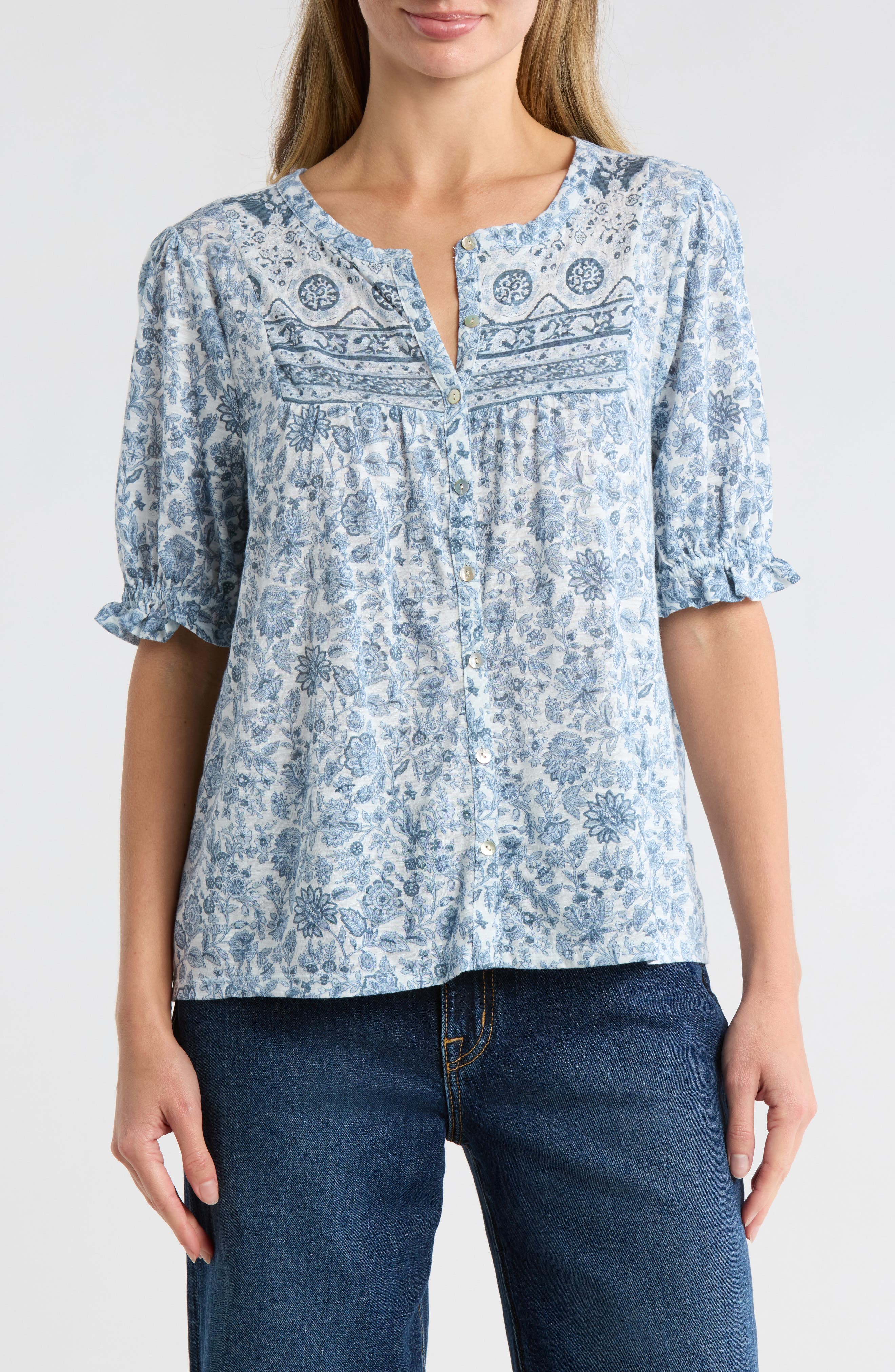Patterned Button-Up T-Shirt - image 5